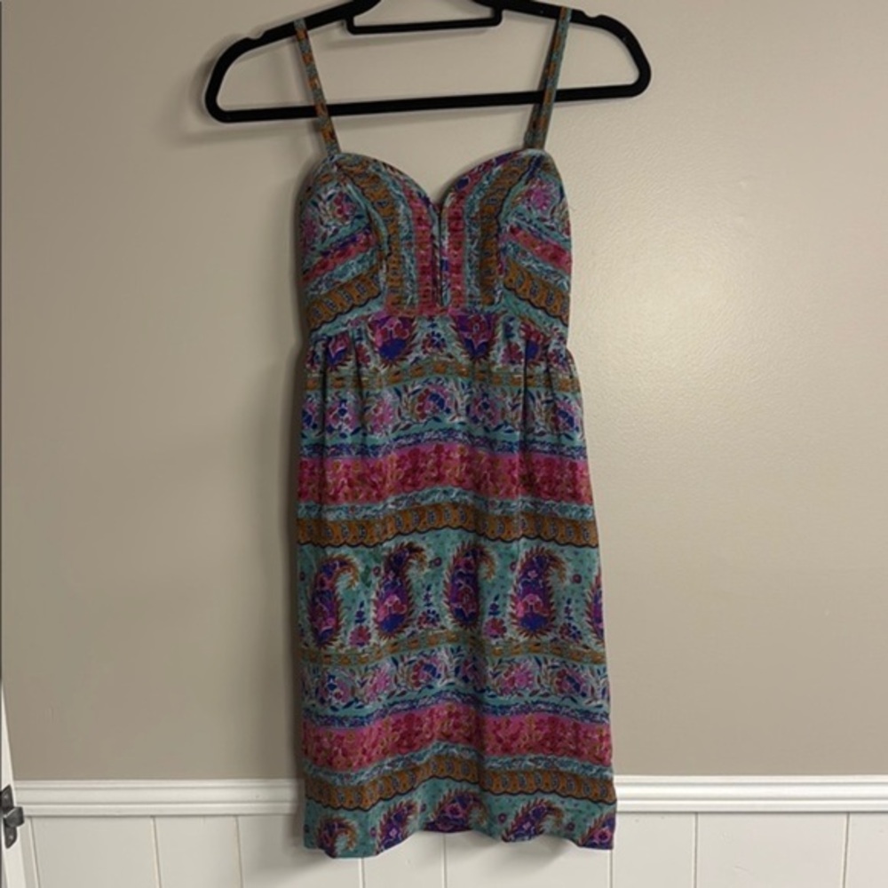 Blue and Purple Sleeveless Sundress with Sweetheart Neckline 100% Silk